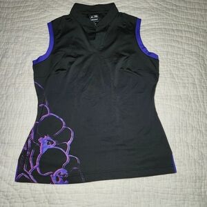 Adidas Golf Climacool Womens Sz L Sleeveless Tank Top Collared Shirt Floral